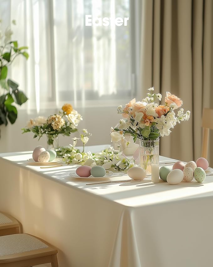 Pureegg Plastic Table Cloth Disposable 10 Pack, 54 x 108 Inch Table Cloths, Party, Wedding, Thanksgiving Decorations, Fall Tablecloths, Rectangle, Beige Plastic Cover, Leakproof & Sturdy, Cream, Ivory