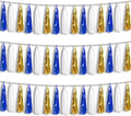 3P Navy-Blue White-Gold Foil Fringe Metallic Tassel-Garland, Tassels Banner Streamers for Parade Floats, Bachelorette, Wedding, Birthday, Halloween, Christmas, Bridal/Baby Shower Party Decorations