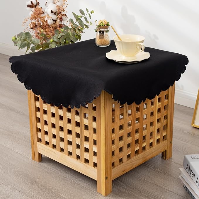 Small Round Black Tablecloth 24 Inch Polyester Fabric Washable Table Cover Decorative Wrinkle Resistant Solid Color Table Cloth for Nightstand Party Wedding Camping