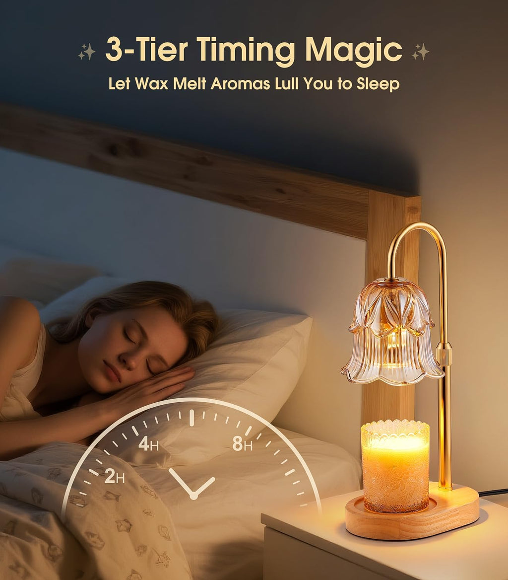 Candle Warmer Lamp Adjustable Timer - Electric Flower Glass Candles Warmers - Height Adjustable Dimmable Vintage Base Modern Wax Candles Top Warmers Wax Melts Birthday Women Mom House Warming Gifts