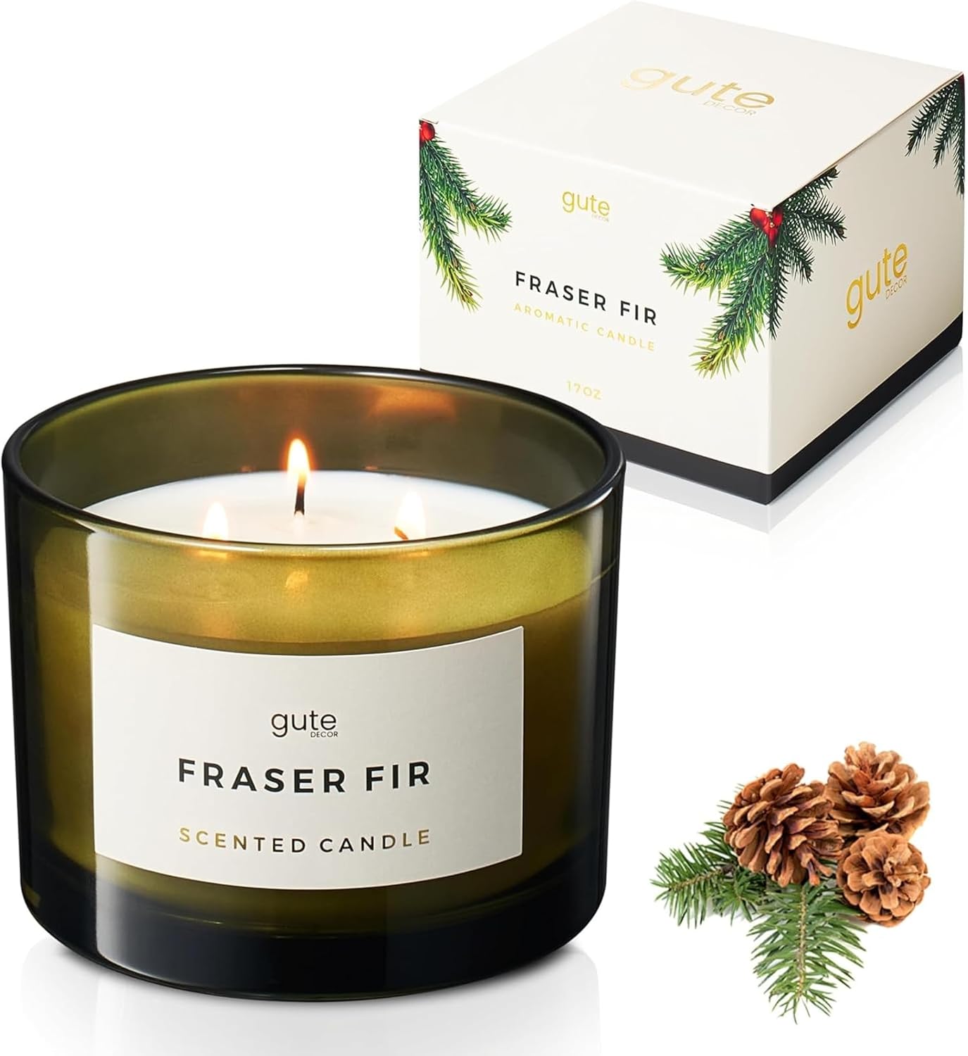 Fraser Fir 3-Wick Festive Winter Scented Soy Candle Reed Diffuser 17oz - Seasonal Home Fragrance, Aromatic Diffuser Set, Non-Toxic Candles, Forest Pine - Inspired by Winter Trees