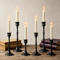 vintage metal candlestick holders, set of 6 black, main product view