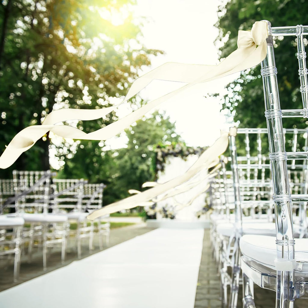 Daifunli Ivory White 24 Pcs Wedding Bows Aisle Decorations Satin Bows for Chairs Decor Pew Decorations Elegant Ceremony Ribbons for Wedding Background Church Bridal Shower Marriage Ceremony
