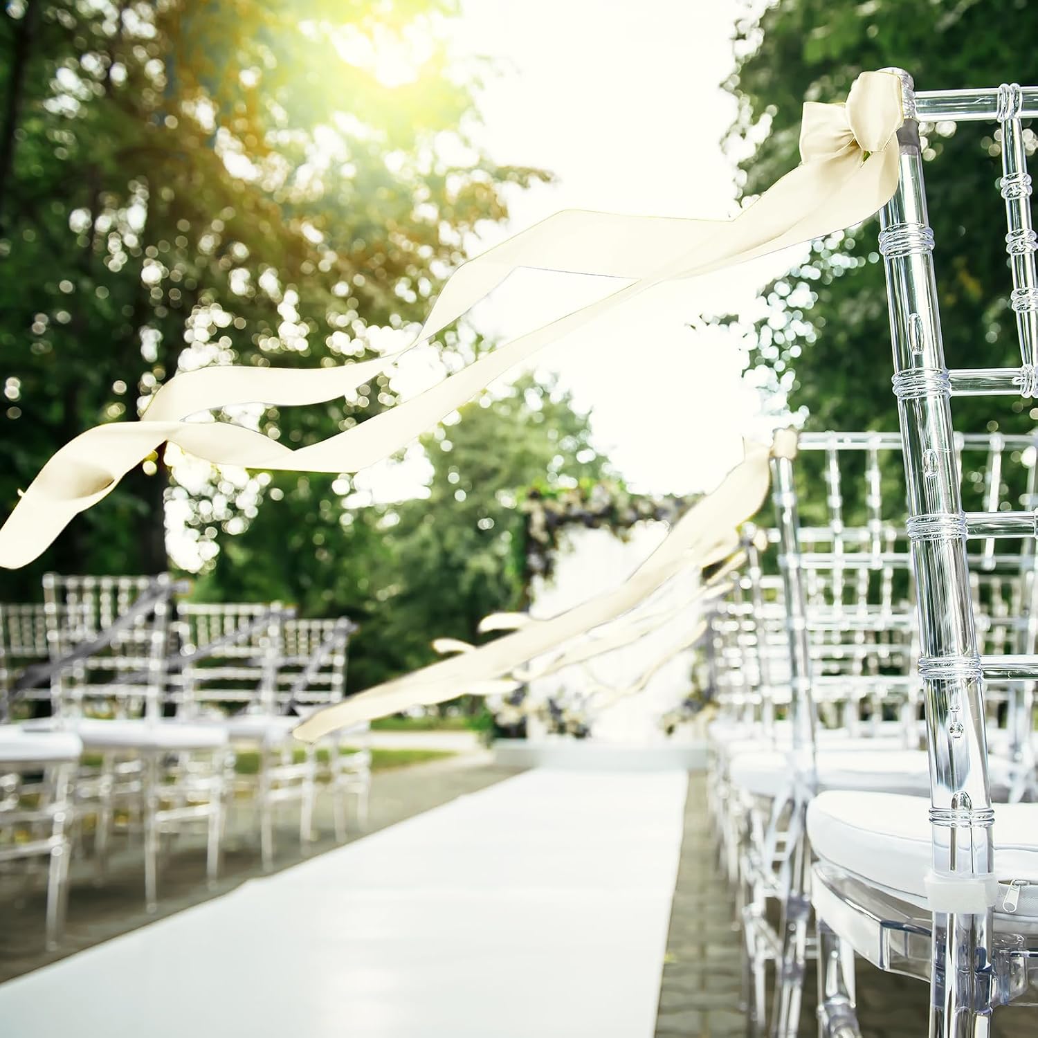 Daifunli Ivory White 24 Pcs Wedding Bows Aisle Decorations Satin Bows for Chairs Decor Pew Decorations Elegant Ceremony Ribbons for Wedding Background Church Bridal Shower Marriage Ceremony