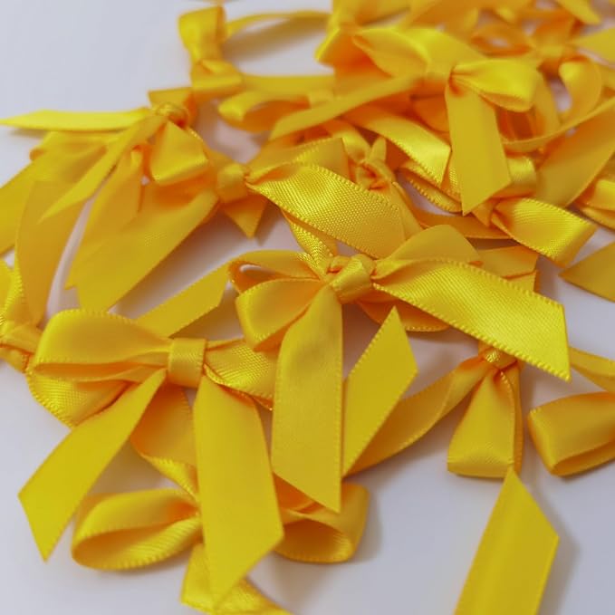 50pcs 1-1/2" Mini Yellow Satin Ribbon Bows Without Twist Ties for Crafts Gift Wrapping Packing Christmas Decoration (Yellow)