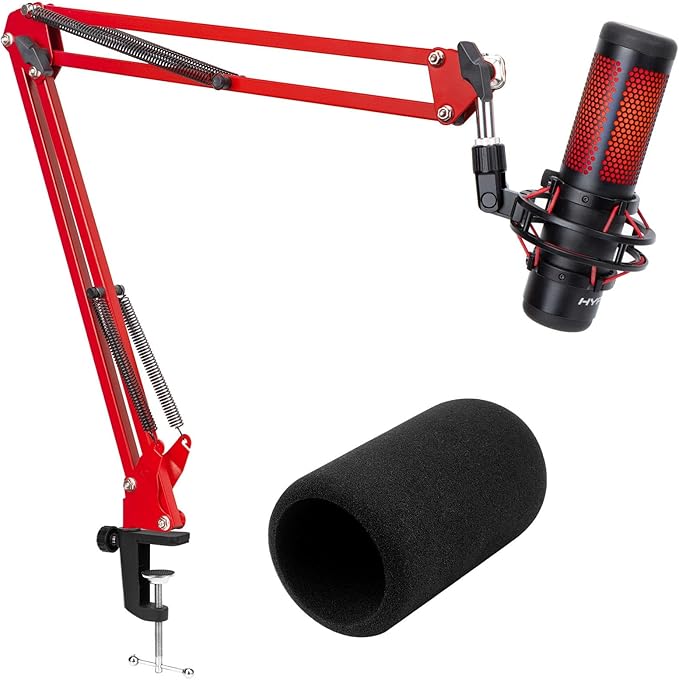 SUNMON HyperX QuadCast Boom Arm - Upgraded Red Boom Arm with Windscreen, Sound Insulation and Noise Reduction, HyperX QuadCast Microphone Arm with 3/8" to 5/8" Adapter