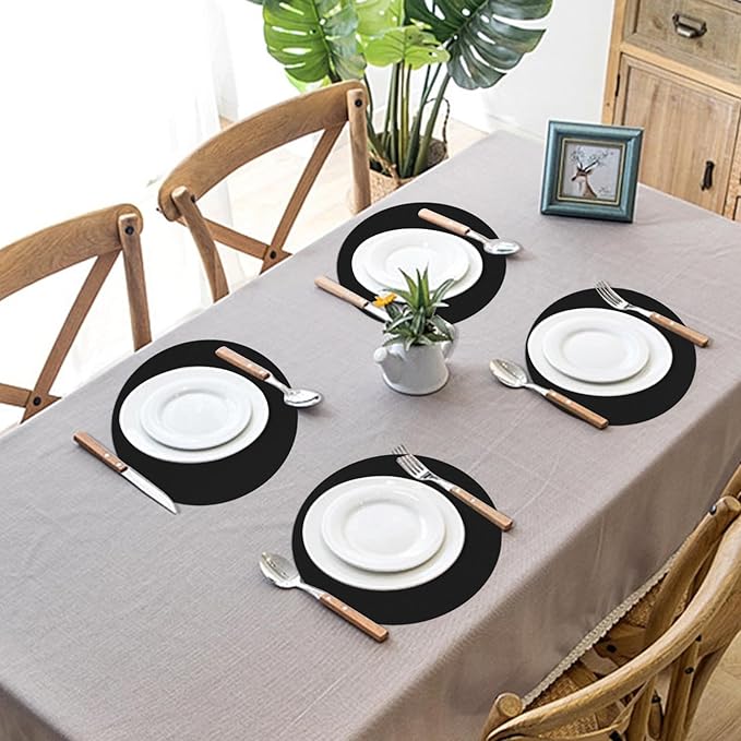 50 Black Paper Place Mats Black Round Disposable Table Mats Decorative Placemats for Wedding Banquet Party Tableware Decor