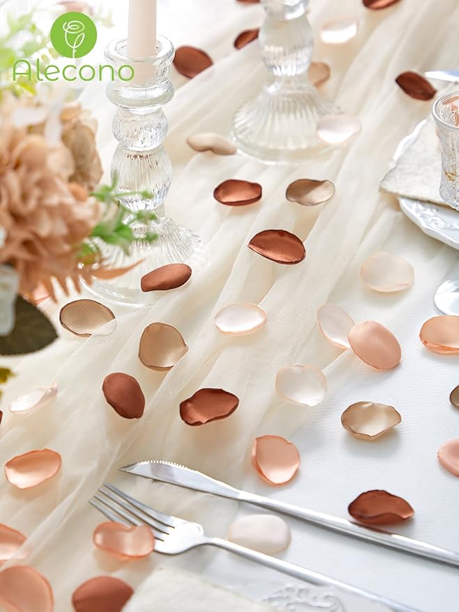 Alecono 𝟲𝟬𝟬𝙋𝙘𝙨 Silk Rose Petals, Faux Rose Petals Orange Rose Petals for Wedding Proposal Flower Girl Baket, Artificial Brown Fake Rose Petals for Night Table Decoration