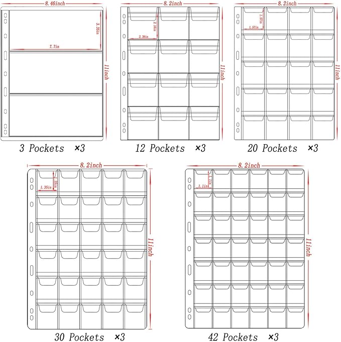 321 Pockets Fireproof Coin Collection Holder Album Book for Collectors, 312 Pockets Coins Collecting Album and 9 Sleeves Paper Money Coins Collecting Album for Coin Currency Collection Supplies, Stamp
