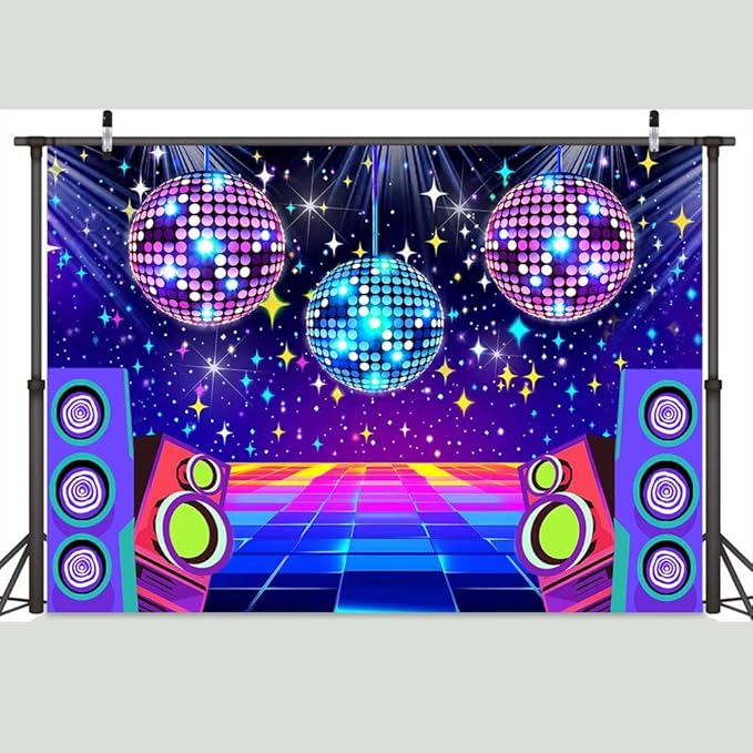 Disco Backdrop 7 x 5 ft Retro Glow Party 70s 80s 90s Theme Stage Dance Background Disco Party Decoration Disco Ball Banner Dance PartyBackdrop for Birthday Party Prom Portrait Photo Props,Multi2
