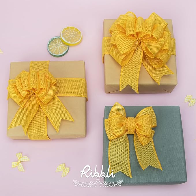 Ribbli Yellow Burlap Wired Ribbon, 1-1/2” Inch x Continuous 20 Yard, Yellow Wired Ribbon for Wreaths,Big Bows,Tree Decoration,Outdoor Decoration