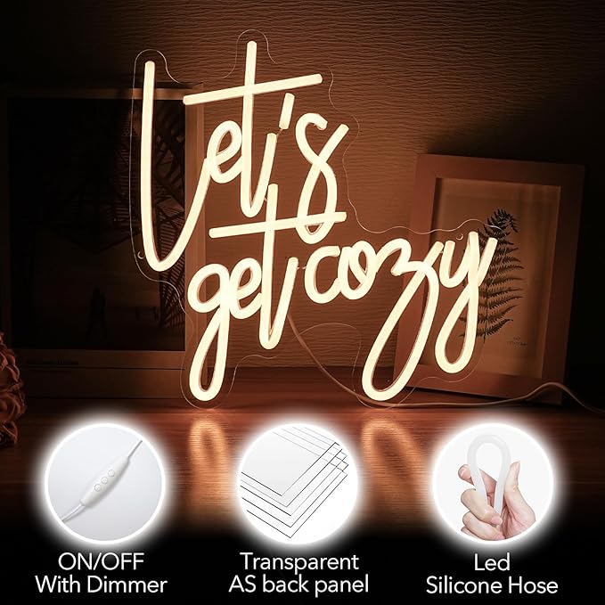 Let's Get Cozy Neon Signs, Wall Decor, Warm White Led Signs Usb Powered, Living Room Decor, Game Room Decor, For Adult Boys Girls Bedroom Restaurant Bar Hotel Party Birthday (13×12.6 in)