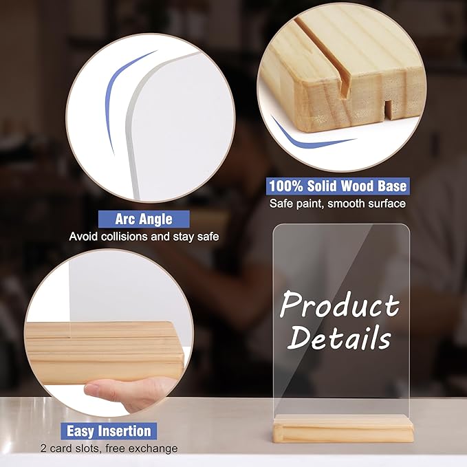 SELEAD Acrylic Clear Board Bar Sign - 2 Pack 8x12 Inch DIY Words Sign Board with Wooden Stand, Tabletop Double-Sided Menu Message Note Board for Business, Wedding, Events