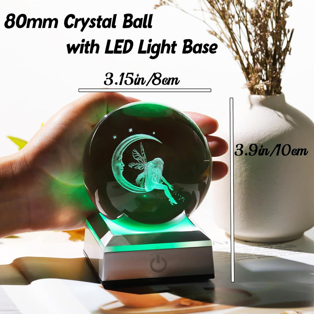Ornalrist 3D Crystal Ball Engraved Fairy & Moon Gifts, Gifts for Daughter | Moon Fairy Crystal Ball Gifts for Girls Her, Fairy Glass Sphere Decor Gift, Gifts Ideas on Birthday Christmas for Women