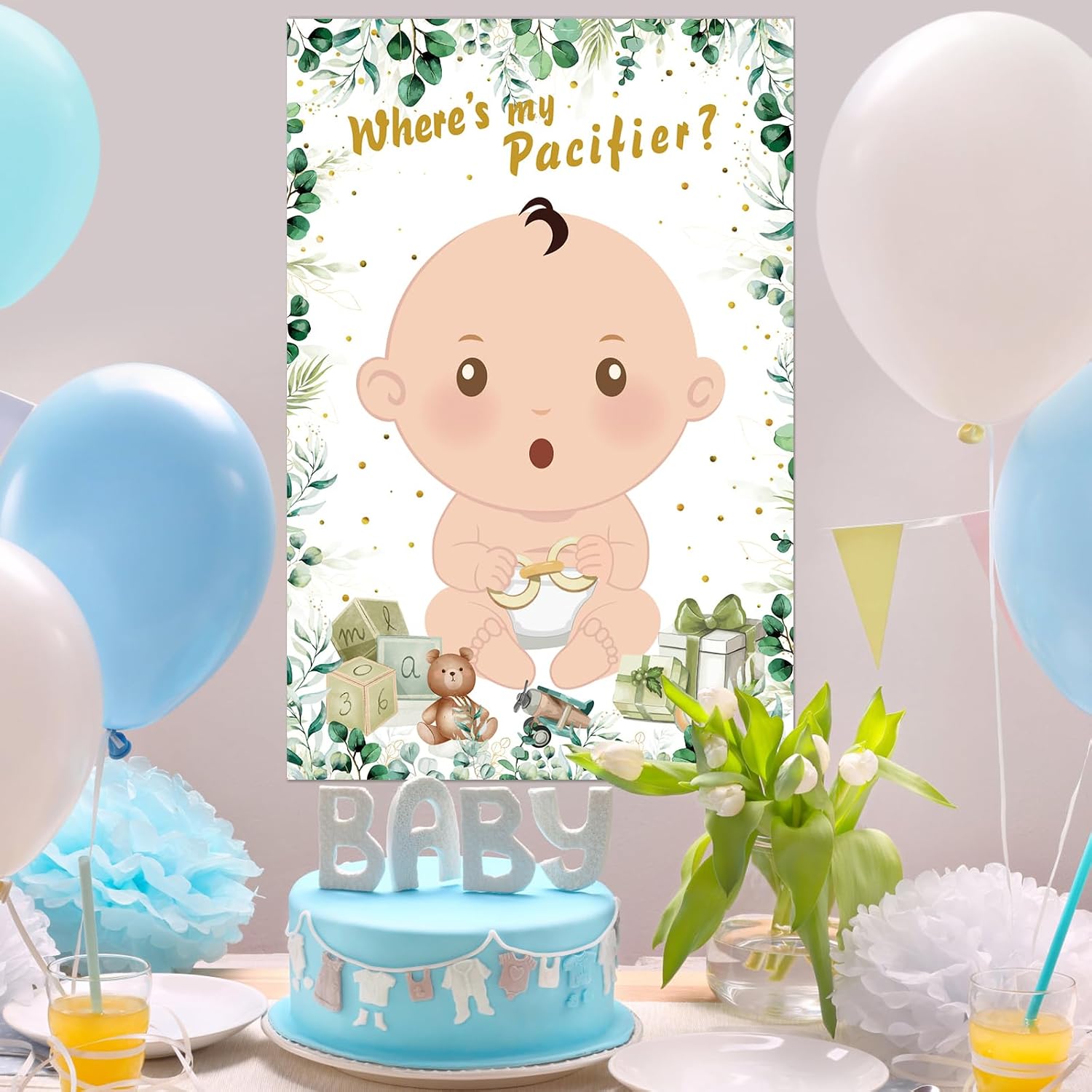 Hxezoc Baby Shower Games Pin The Pacifier On The Baby Game with 36 Pacifier Stickers, Large Green Baby Poster Games for Baby Shower Party Kids Birthday Party Supplies