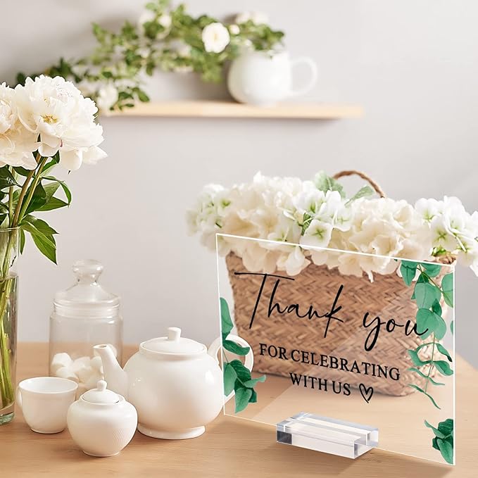 Weysat 6 Pcs Clear Acrylic Wedding Signs for Reception and Ceremony 5'' x 7'' Wedding Signage with Stand in Loving Memory Table Decorations Cards and Gifts Guestbook Reserved Table Sign(Elegant Style)