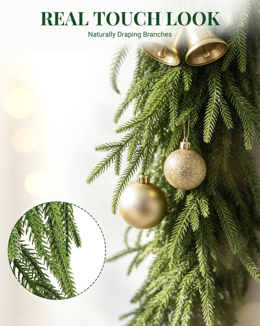 6 ft norfolk pine garlands, real touch christmas, front angle view