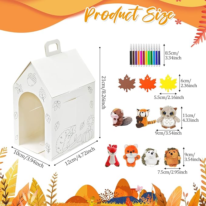 Cinrobiye 6 Set Fall Party Favors Mini Woodland Animals Bulk Plush Keychains DIY Gift Box for Autumn Thanksgiving Adopt an Animals Party Favors Birthday Goodie Bag Supplies Fillers Stuffers