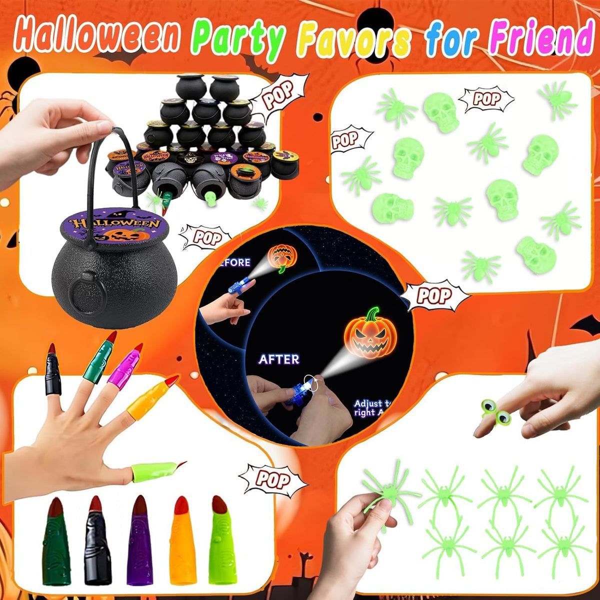 240Pcs Halloween Party Favors Mini Cauldron Set halloween finger lights