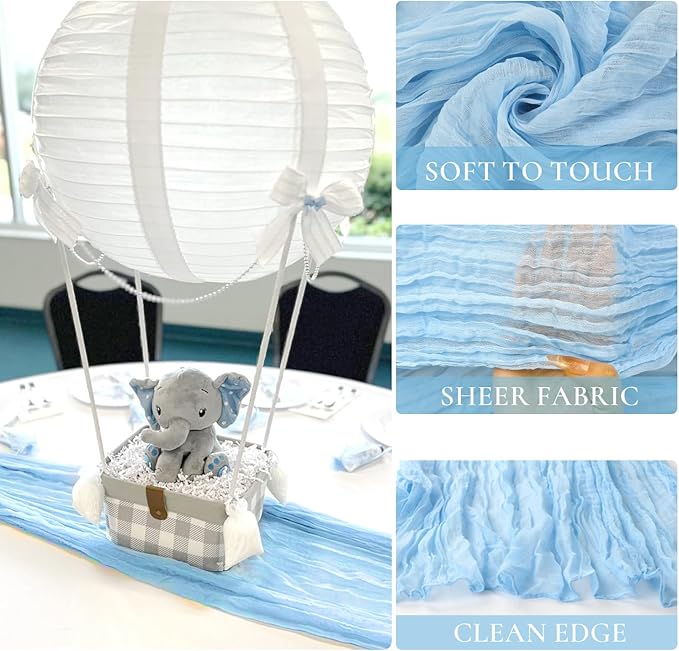 3 Pack Baby Blue Table Runner Boho Gauze Cheesecloth Table Runner 120 Inches Long Light Blue Cheese Cloth Runner for Wedding Bridal Baby Shower Birthday Party Easter Decor