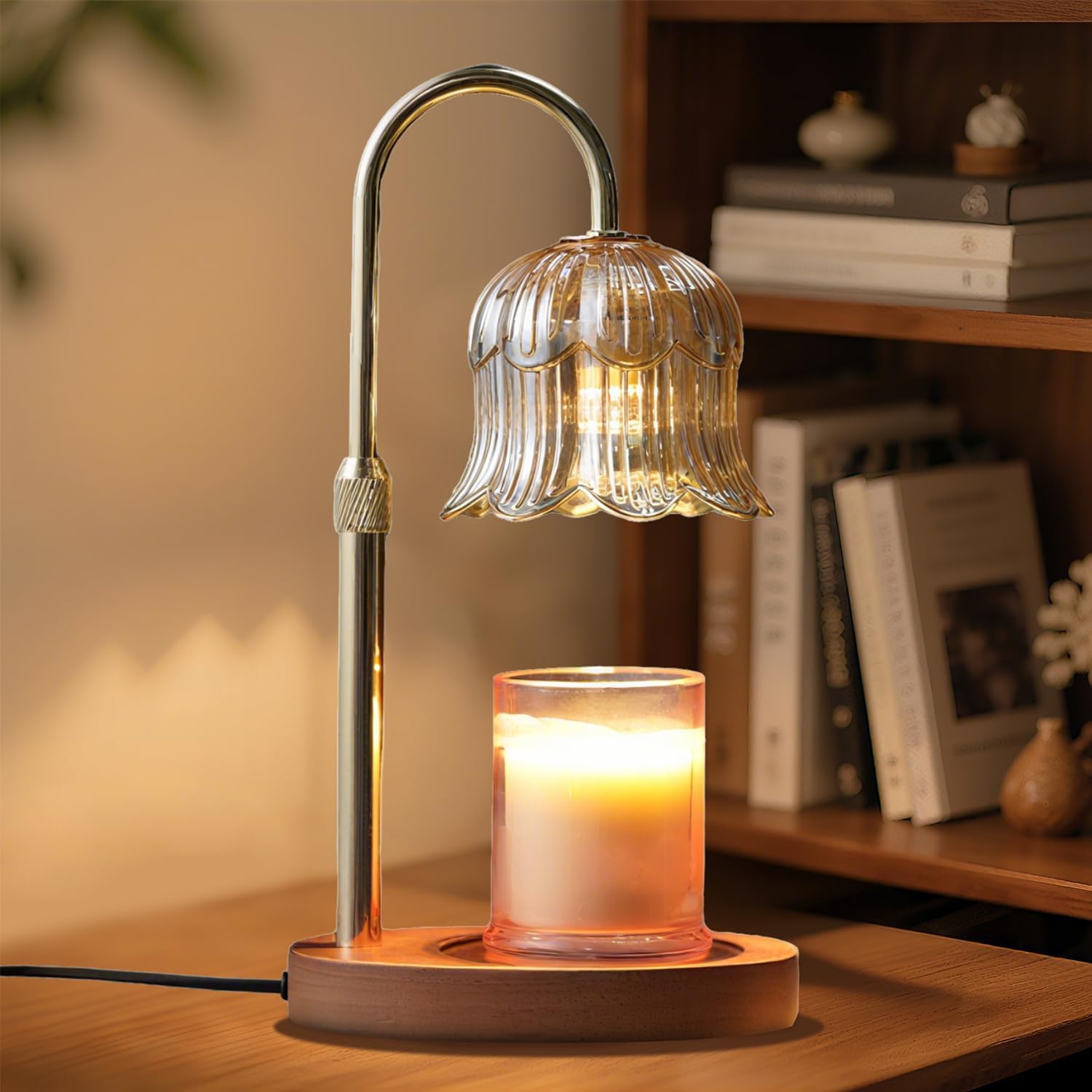 CRMILL Candle Warmer Lamp with Timer: Adjustable Dimmable Height Adjustable Warming - Flower Shape Wax Lamp Jar Candles No Flame Modern Home Decor Table Lights - Home Living Bedroom