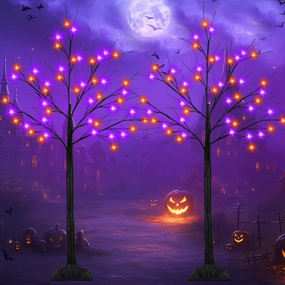 4ft lighted black halloween tree with 96 led, main product view