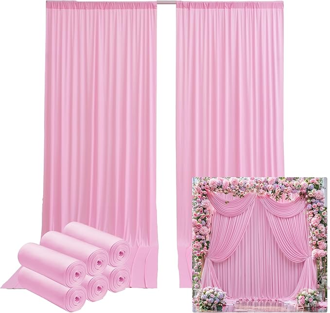30ftx14FT Wrinkle Free Pink Backdrop Curtain, 6 Panels 14FT Height Pink Wedding Backdrop Drapes, Silky Polyester Back Drop Cloth for Birthday Photography Background Party Backdrop Draping