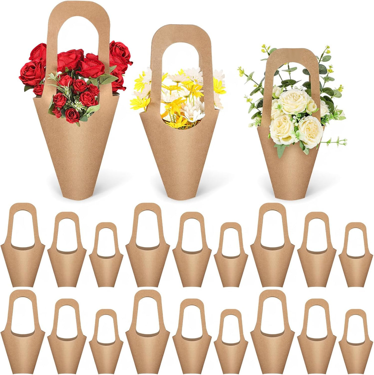 gilprop 54 packs kraft paper flower bags, large,small,medium, main product view