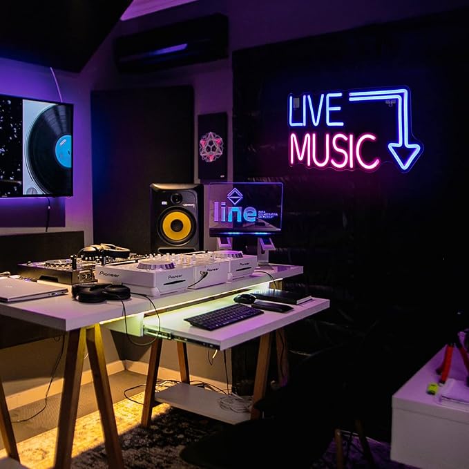 Live Music Neon Sign LED Neon Sign Large Blue and Pink Words for Music Studio USB Powered Switch for Wall Decor Beer,Bar,Music Studio,Bedroom,Party,Club