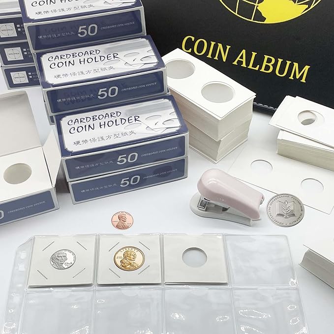200 PCS Premium Cardboard Coin Flips 2 x 2 inch Coin Collection Supplies for Quarter, Mylar Coin Flips Coin Holders for Collectors (Quarter Coin Flips)