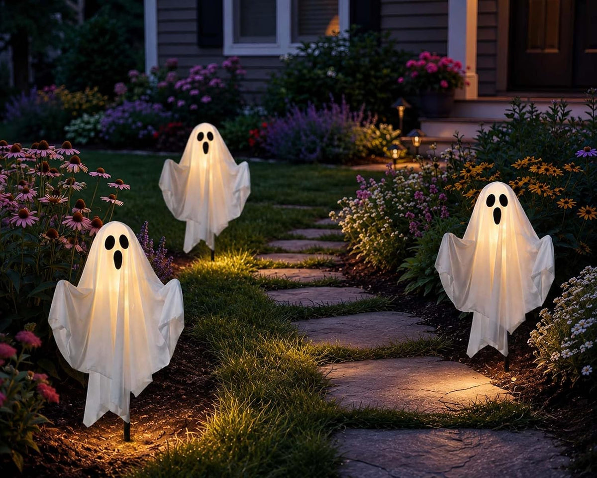 halloween ghost decorations outdoor solar powered yard pathway, view 9