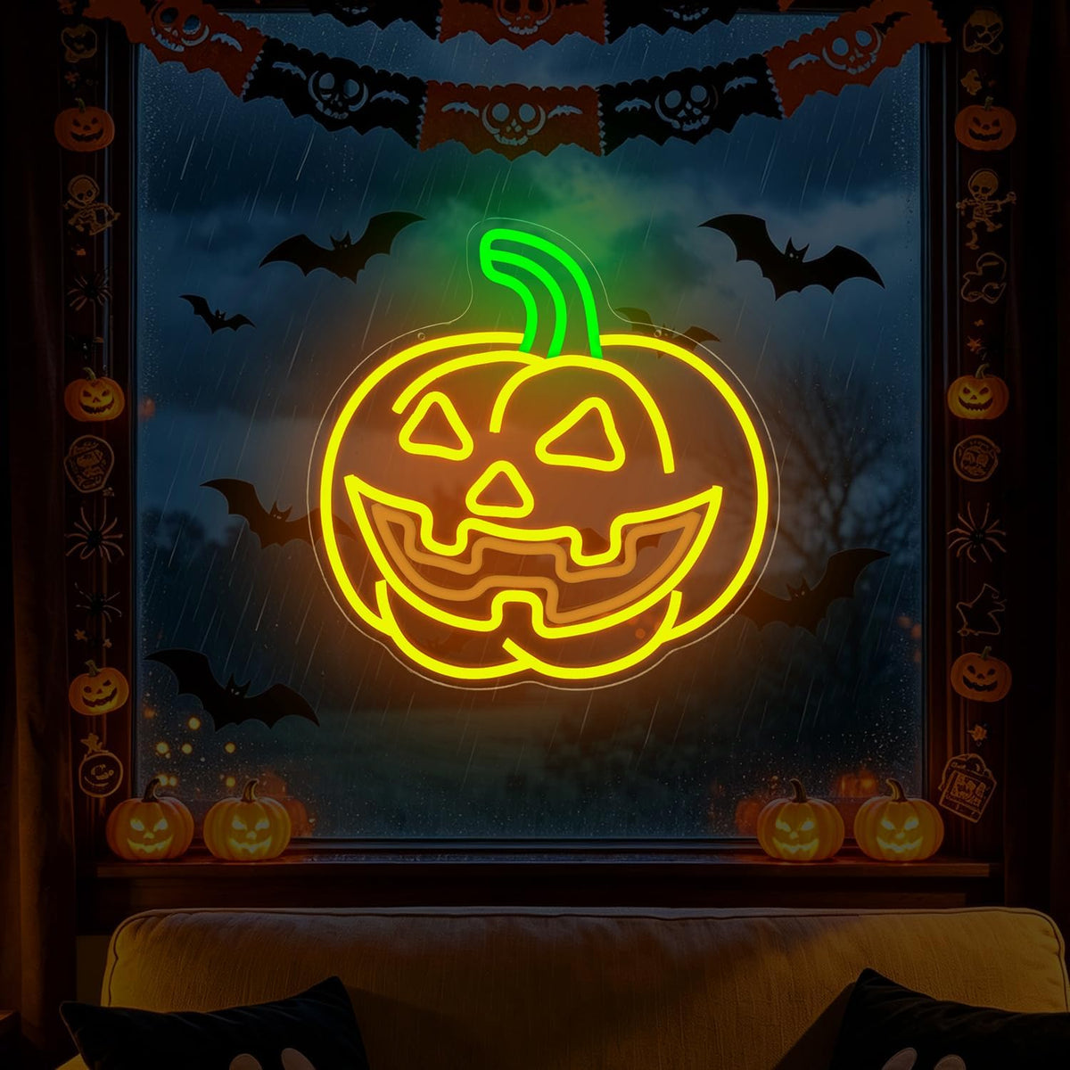 Flashing Jack-O'-Lantern Neon Sign Halloween Animated Pumpkin Led