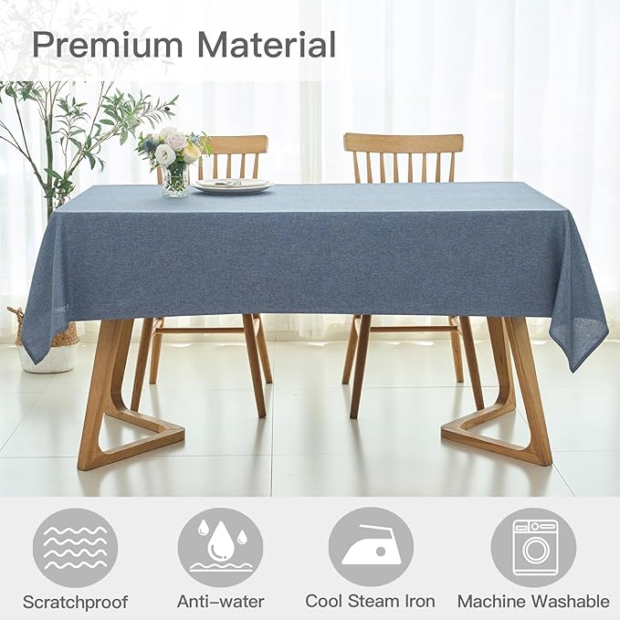 maxmill Square Linen Tablecloth Water Resistance Antiwrinkle Spillproof Stain Proof Fabric Table Cloth, Decorative Fabric Table Cover for Banquet Party Event Holiday Dinner, 70 x 70 Inch, Demin Blue