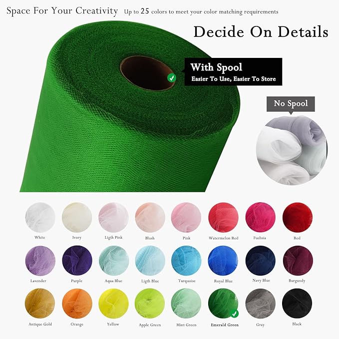 Emerald Green Tulle Fabric Rolls 54 Inch by 40 Yards Tulle Bolt Spool for Wedding Decorations Christmas Gift Wrapping DIY Tutu Baby Shower Table Skirt Ceiling Decor Birthday Party Craft Supplies