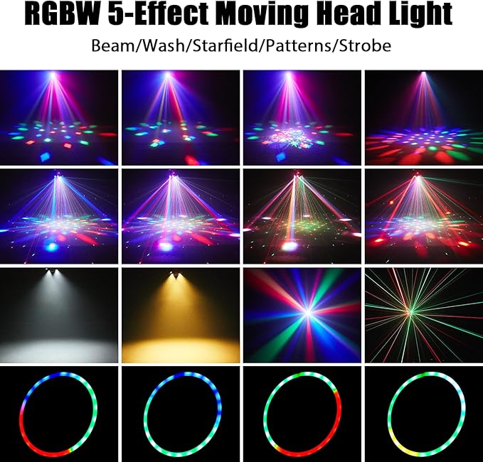 2-Pack 120W Moving Head 6 Arms Stage Lights with Mixed Lighting Effects,DJ Stage Lighting for Party Disco Club Wedding Bar