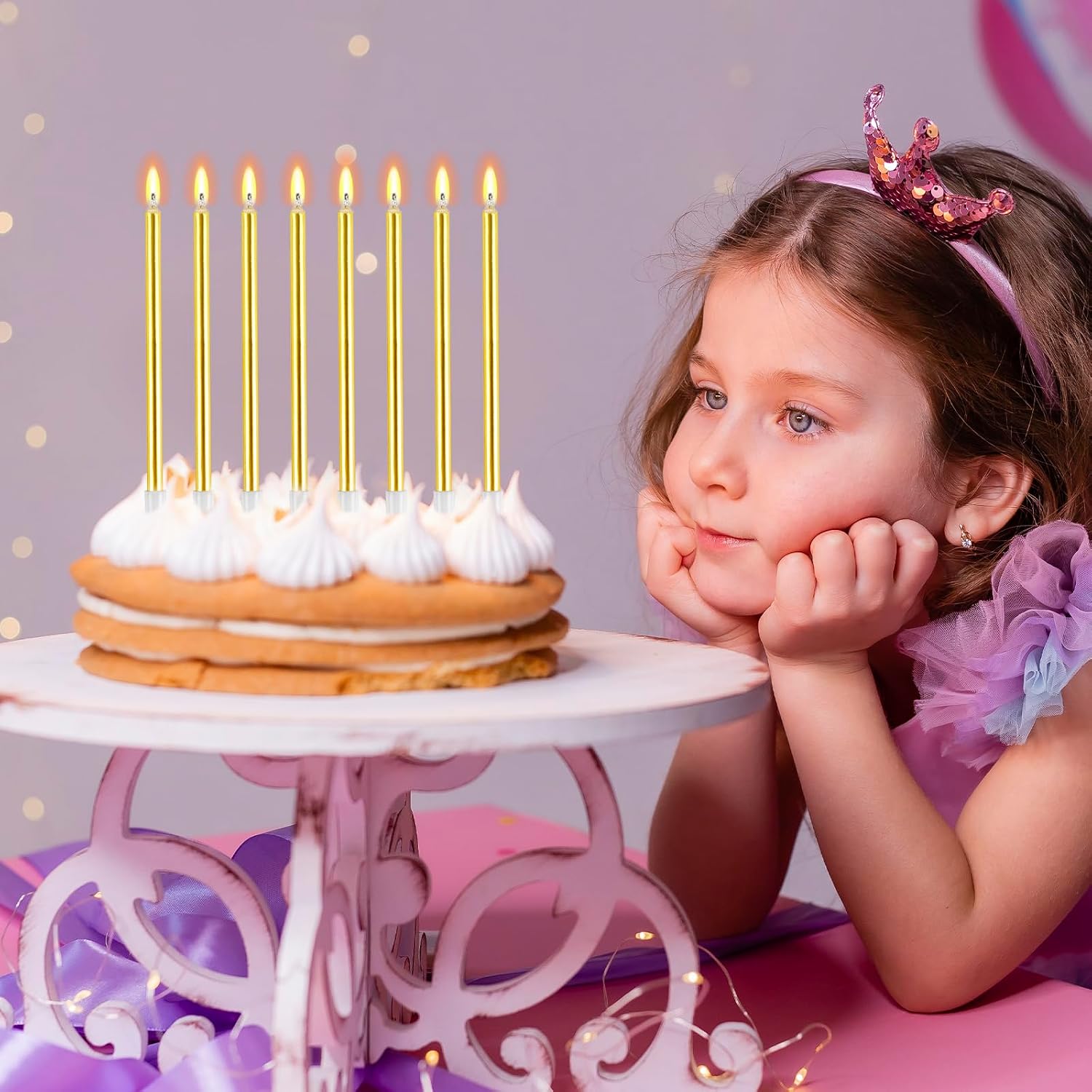 BEAN LIEVE 30-Count Gold Long Thin Metallic Birthday Candles, Cake Candles, Birthday Parties, Wedding Decorations, Party Candles, Cake Decorations