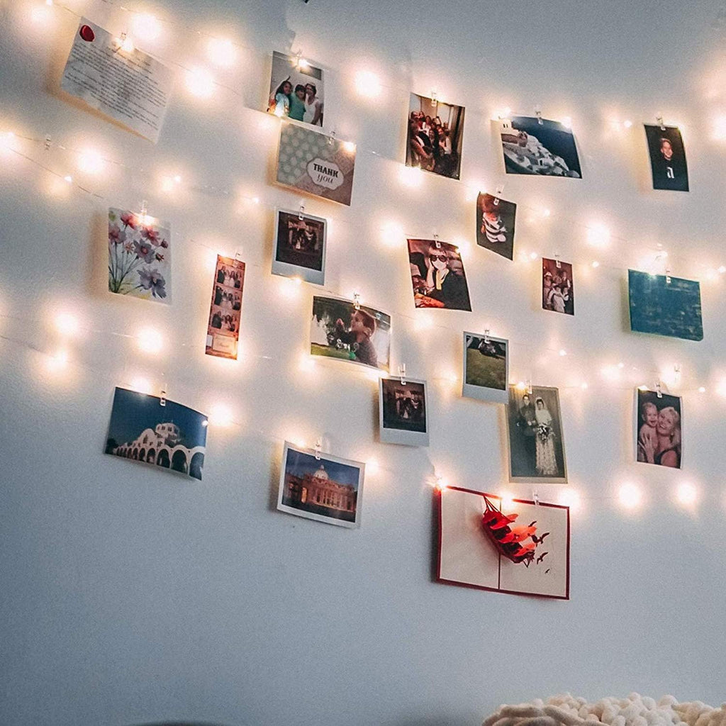 LECLSTAR Photo Clip String Lights 17Ft - 50 LED Fairy String Lights with 50 Clear Clips for Hanging Pictures, Photo String Lights with Clips - Perfect Dorm Bedroom Wall Decor Wedding Decorations