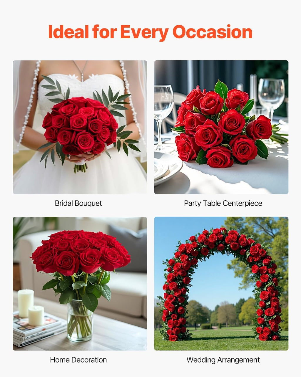 vevor artificial flowers, 500 pcs real looking red, package contents