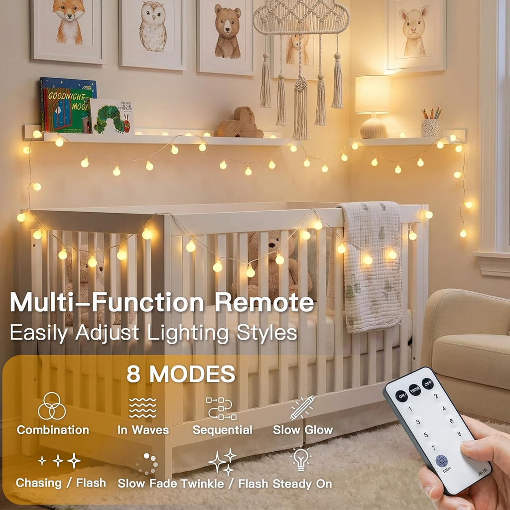 suddus String Lights for Bedroom, 33ft 100 Led Connectable Globe String Lights Indoor, Hanging Fairy Lights Plug in with Remote for Classroom, Room, Dorm, Outdoor, Christmas Tree Decor, Warm White