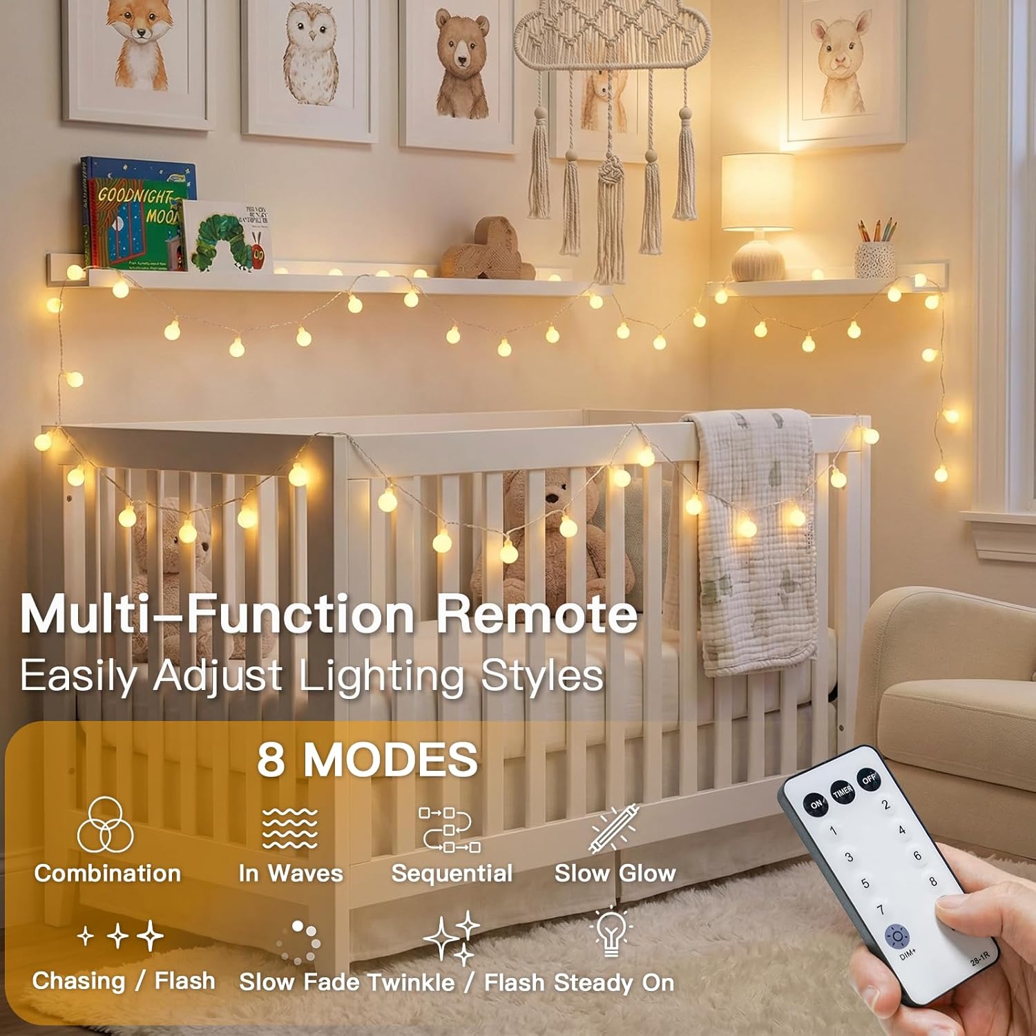suddus String Lights for Bedroom, 33ft 100 Led Connectable Globe String Lights Indoor, Hanging Fairy Lights Plug in with Remote for Classroom, Room, Dorm, Outdoor, Christmas Tree Decor, Warm White