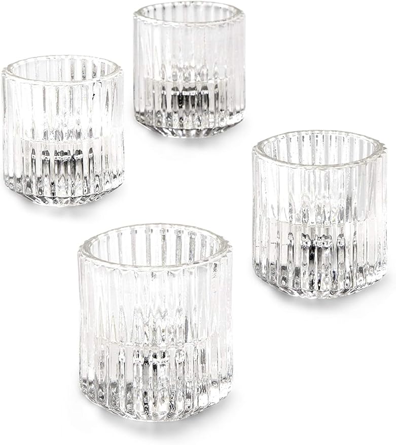 Serene Spaces Living Set of 4 Clear Ribbed Glass Votive Holders, Perfect for Weddings and Home Décor, Measures 2.25" Tall and 2" Diameter