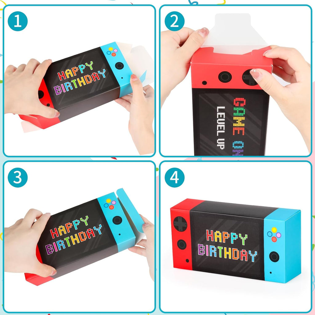 Party Decorations 16 Pack - Video Game Party Favor Boxes for Kids Boys 8-12 - Happy Birthday Game Paper Party Boxes - Goodie Treat Candy Gift Bags