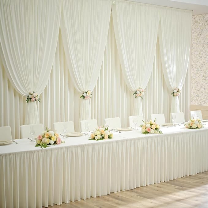 10×12ft Wrinkle Free Ivory Backdrop Curtain for Wedding Parties, 2 Panels 5×12ft Long Soft Silky Polyester Backdrop Drapes Cream Photo Back Drop Curtains for Party Photography Background Cloth