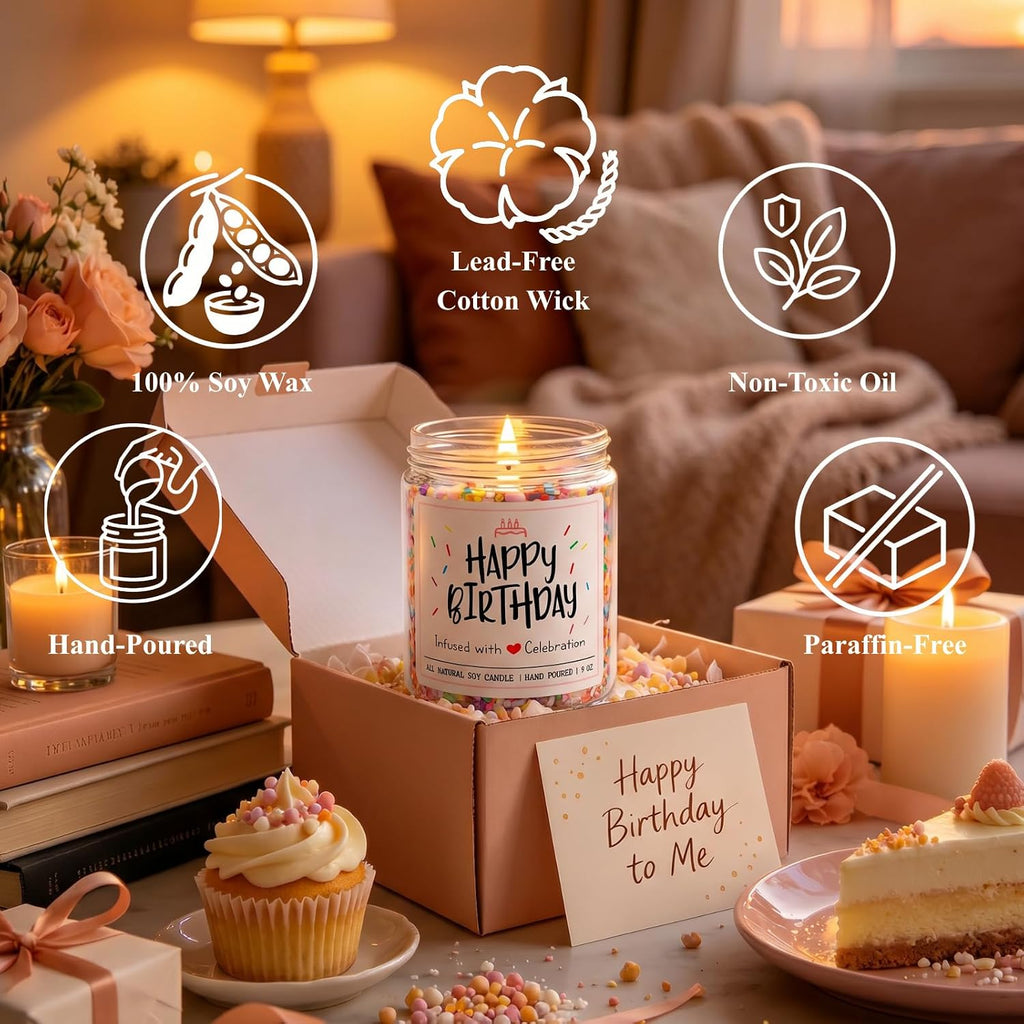 Homsolver Happy Birthday Gifts for Women Unique, Vanilla Cream Scent with Sprinkles Candy Birthday Candles for Her, Handmade Aromatherapy Candle Decor