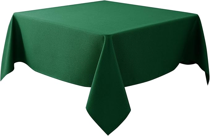 Biscaynebay Textured Fabric Christmas Square Tablecloths 54x54 Inches, Hunter Green Water Resistant Spill Proof Tablecloths for Dining, Kitchen, Wedding and Parties etc. Machine Washable