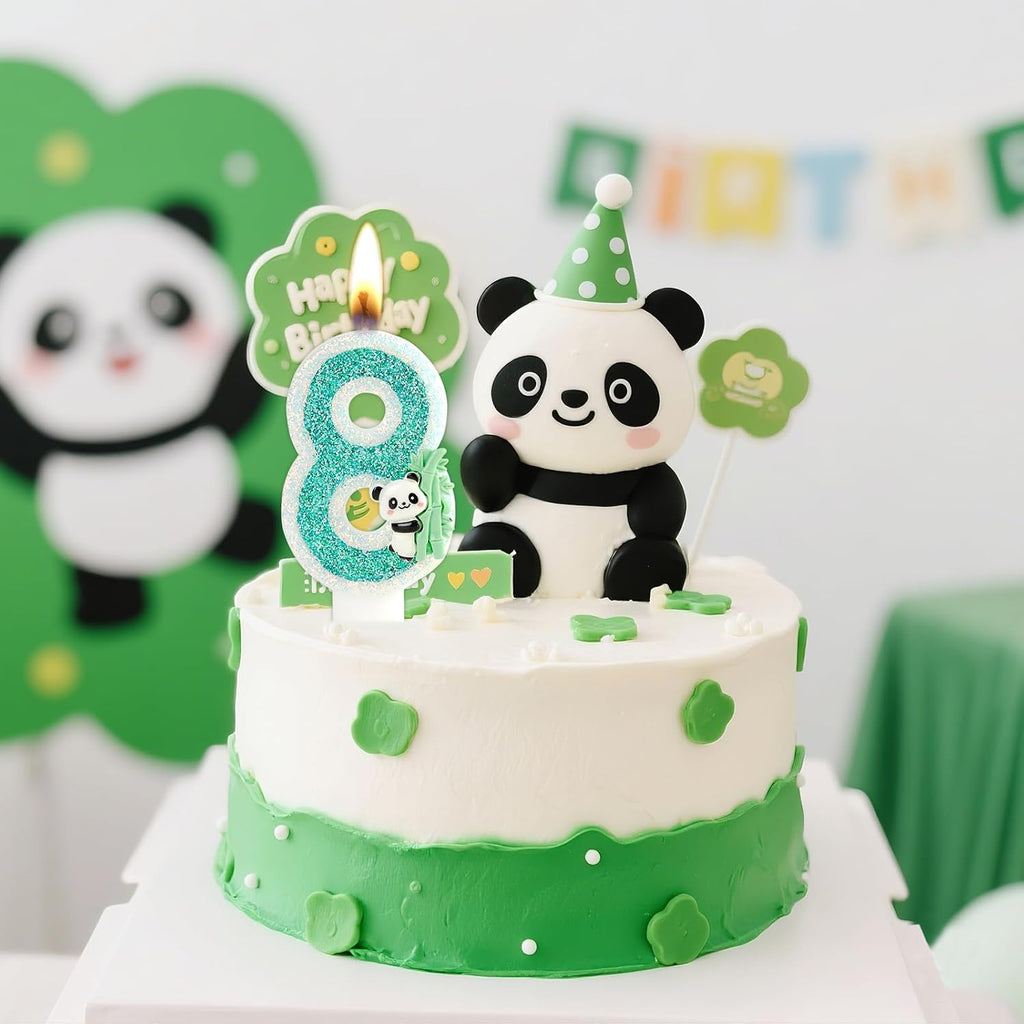 Panda Birthday Candle Number 8, Mini Panda 8 Candles Bamboo Panda Cake Topper, Jungle Animals Panda Theme Party Birthday Anniversary Party Decorations Supplies(8, Green)