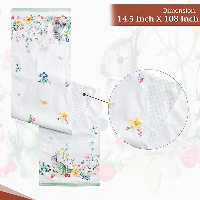 Maison d' Hermine Table Runner 100% Cotton Double Layer Table Runners 108 inches Long Decorative for Kitchen Dining Party Baby Shower Wedding Bridal Shower Spring Summer (Printemps, 14.50" x 108")