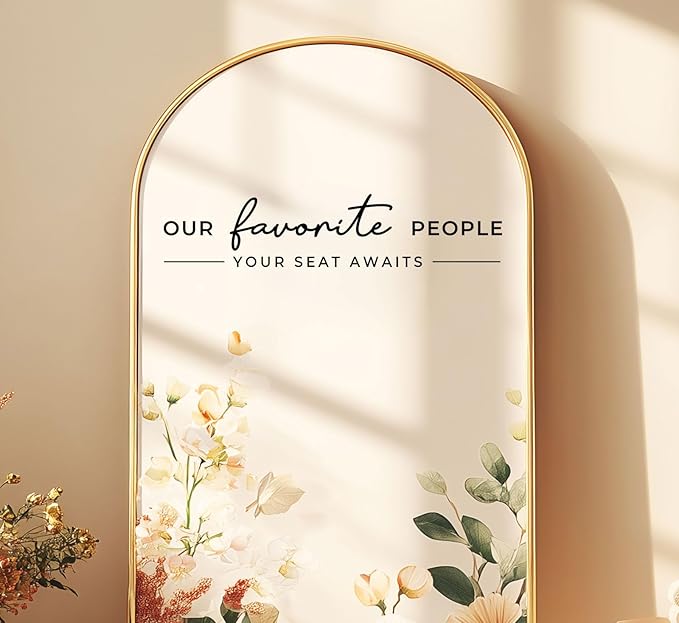 Our Favorite People Vinyl Decal, Please Find Your Seat Sign for Wedding Reception Wedding Vinyl Decal Seating Chart Sticker for Mirror, Your Seat Awaits (Black, Width 17 inch)