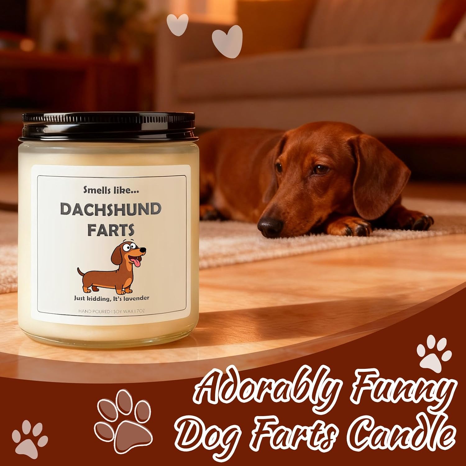 Dachshund Gifts & Decor, Dachshund Gifts for Women, Weiner Dog Farts Candle | Lavender Scent, Handcrafted with Natural Soy Wax