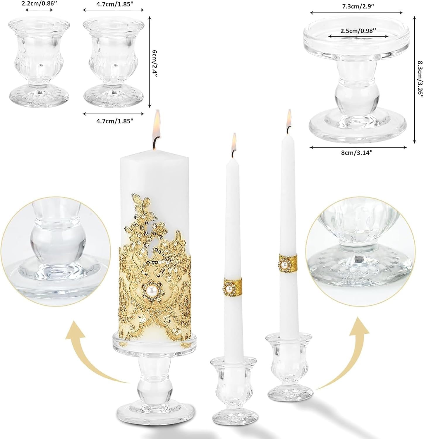 Unity Candle Holder - Glass Candle Holders for Pillar Candles Taper Candles, Glass Candlestick Holders Set of 3, Decorative Clear Glass Candlestick Holder for Wedding Table Dinning Church Centerpiece